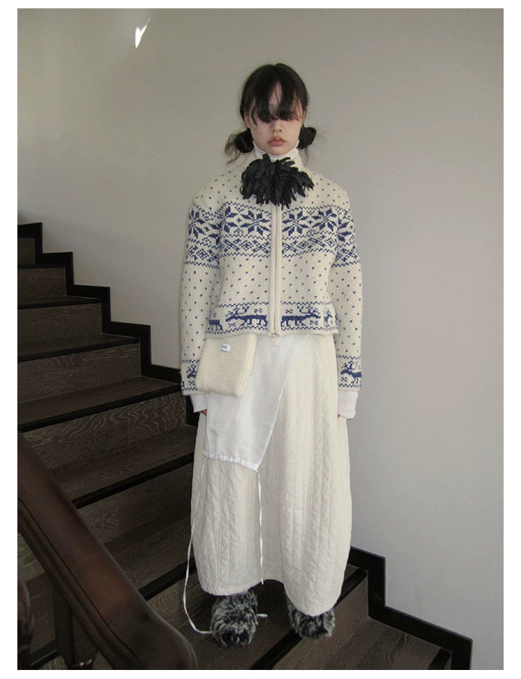 Cream Quilted A-Line Midi Skirt