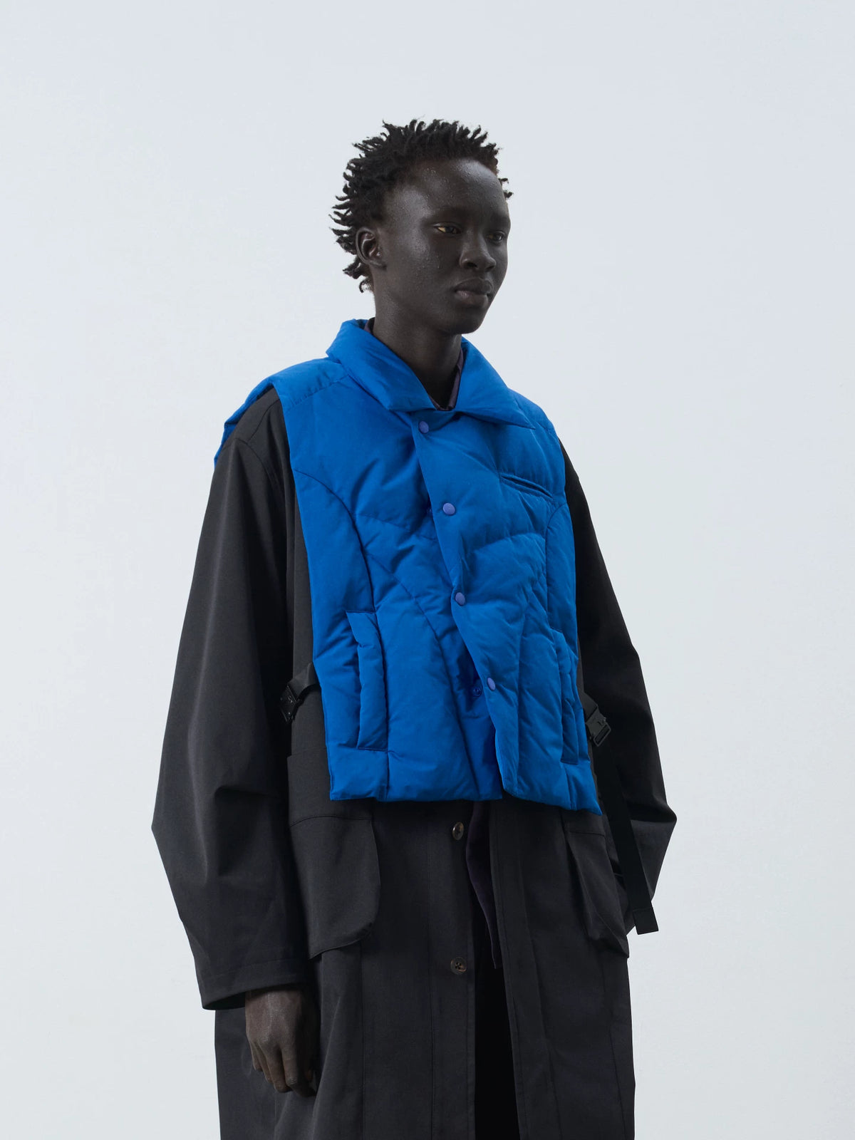 Color Block Puffer Vest blue front view