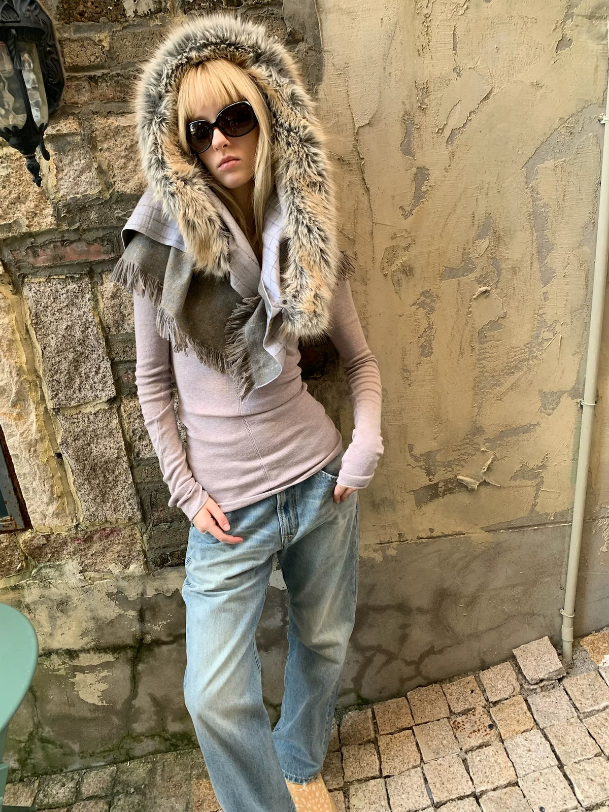 Detachable Fringe Plaid Wrap Scarf