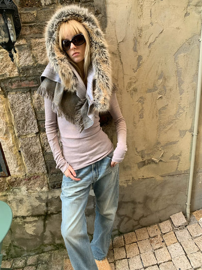 Detachable Fringe Plaid Wrap Scarf