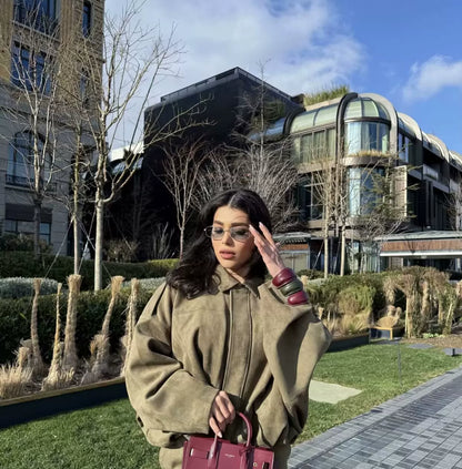 Relaxed Faux Suede Bomber Jacket