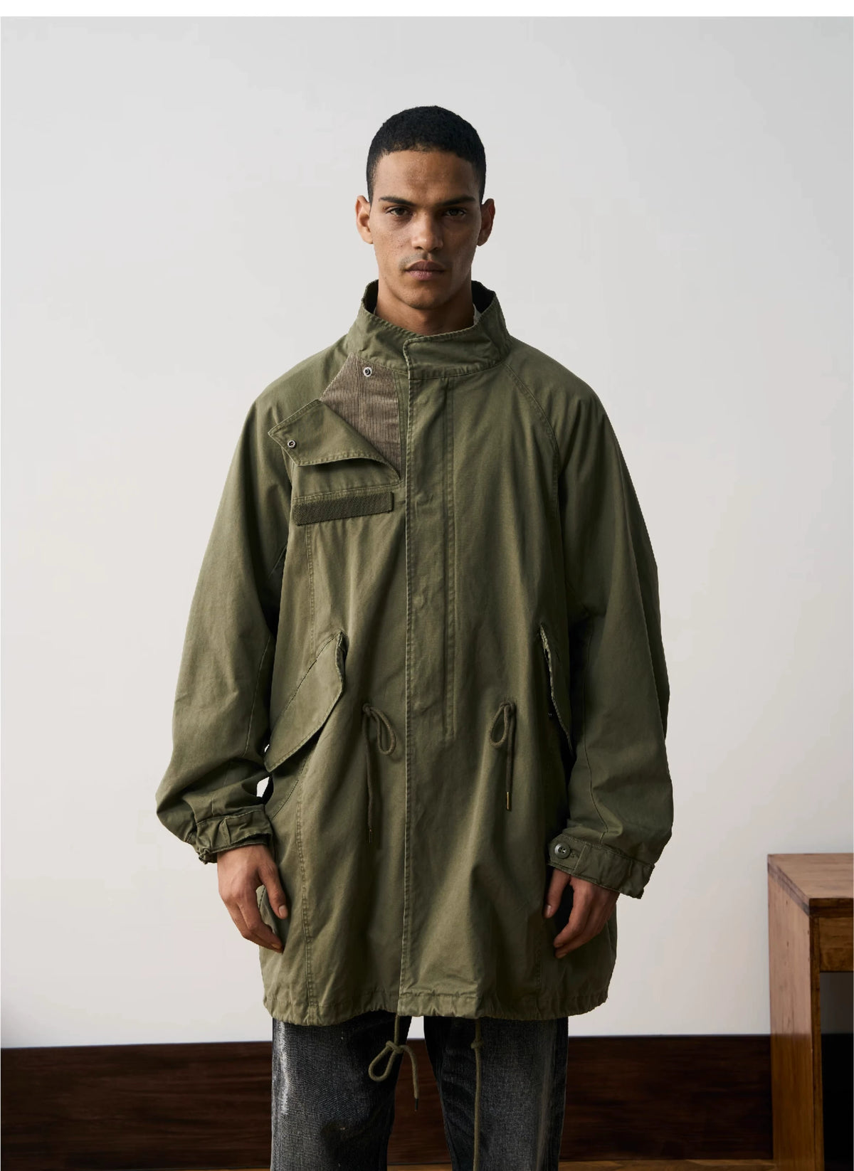Hooded Fishtail Military Parka in olive product photo