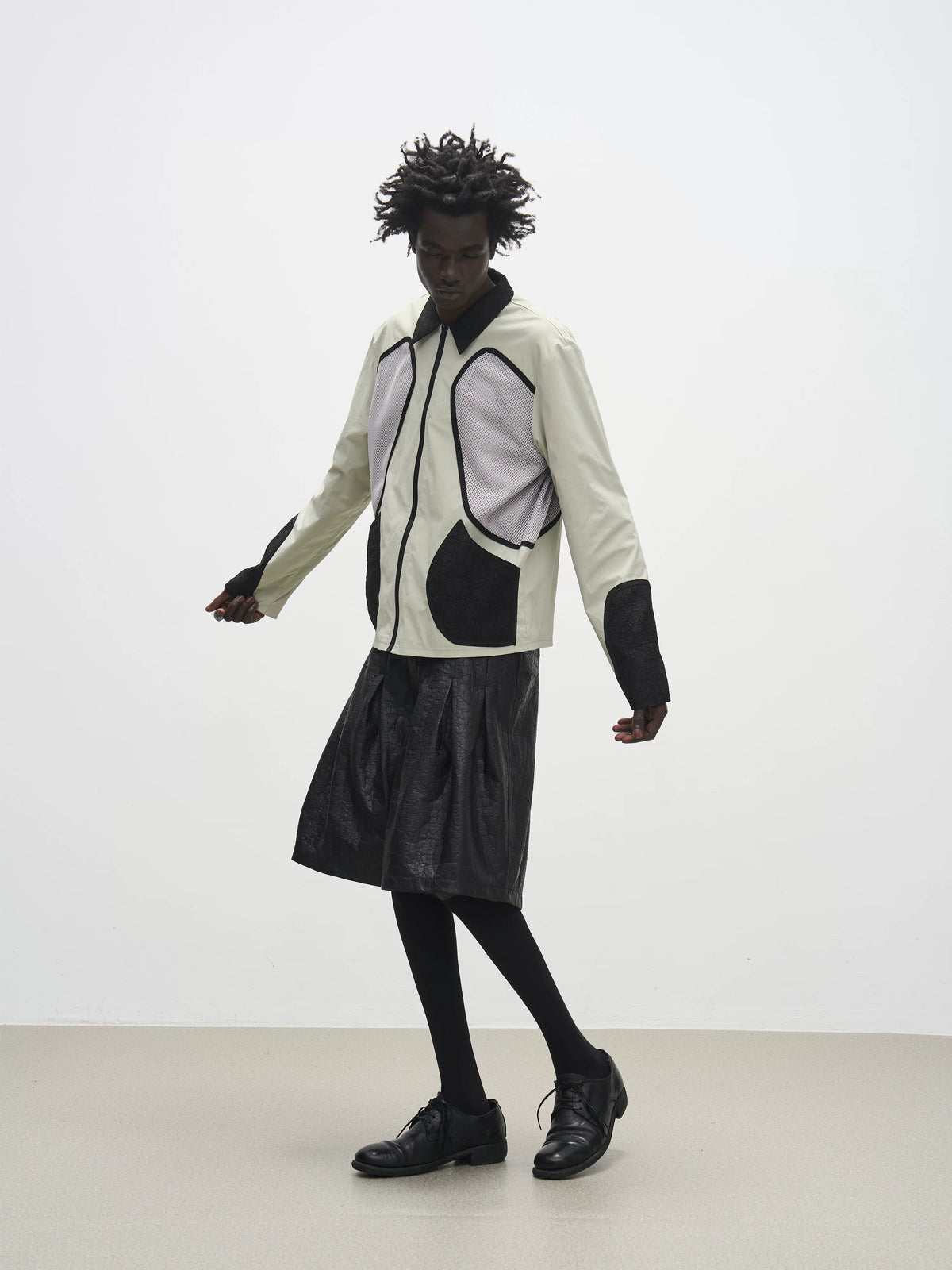 7440 37 1 Textured Nylon Mesh Panel Collared Jacket