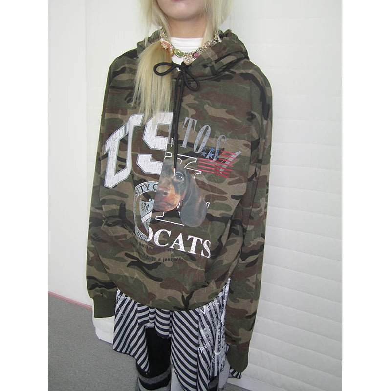 Dachshund Camo Print Hooded Sweatshirt