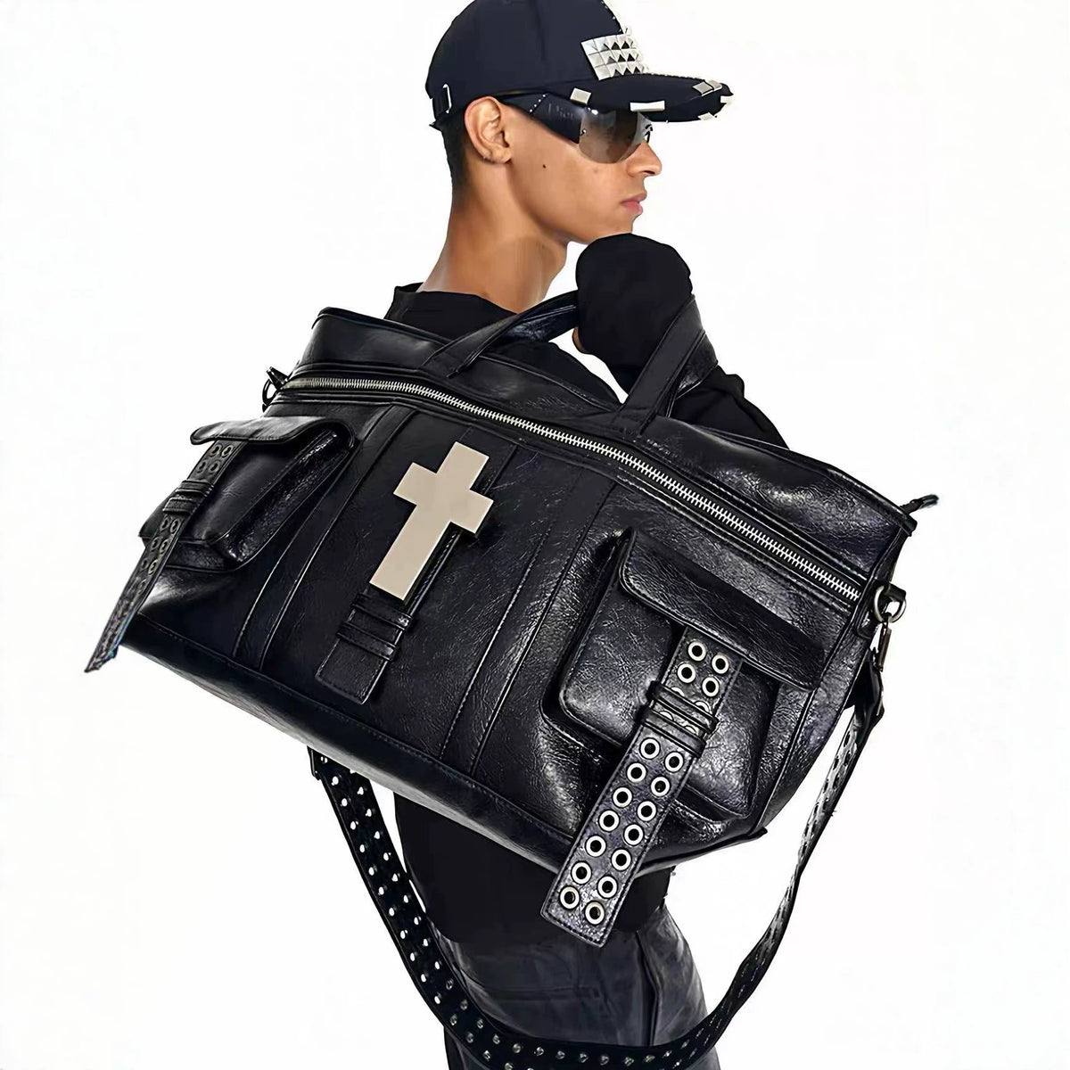 Crackle-Finish Cross Detail Tote Bag product photo