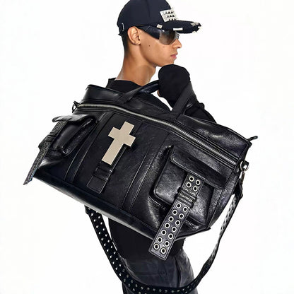 Crackle-Finish Cross Detail Tote Bag product photo