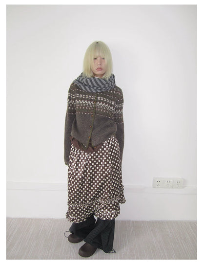 Coffee Diamond Knit Cardigan