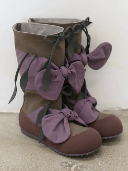 Round Toe Bow Detail Mid-Calf Boots product photo