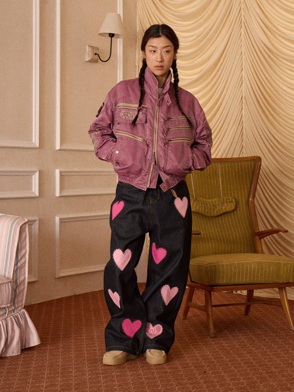 Washed Quilted Patch Embroidered Jacket