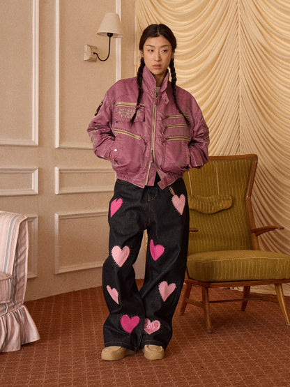Washed Quilted Patch Embroidered Jacket
