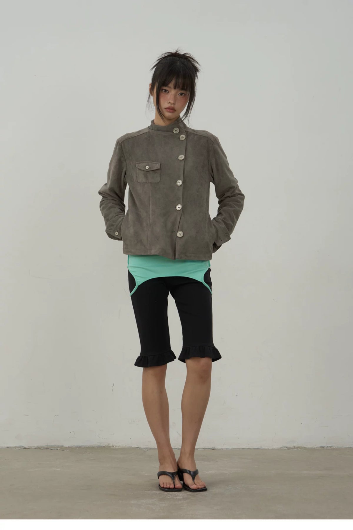 Asymmetric Button Faux Suede Jacket