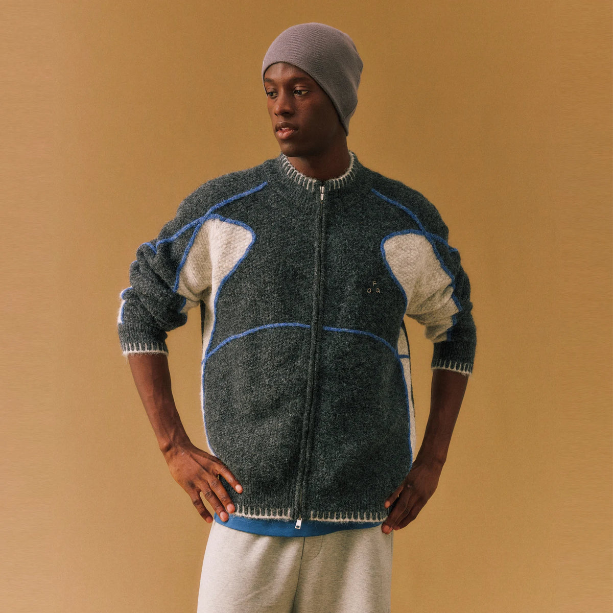 FPA Piqué Contrast Stand-Collar Zip Cardigan