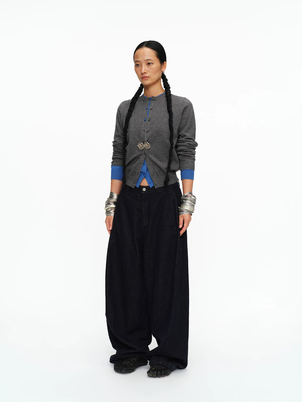 Fine-Knit Crew-Neck Cardigan