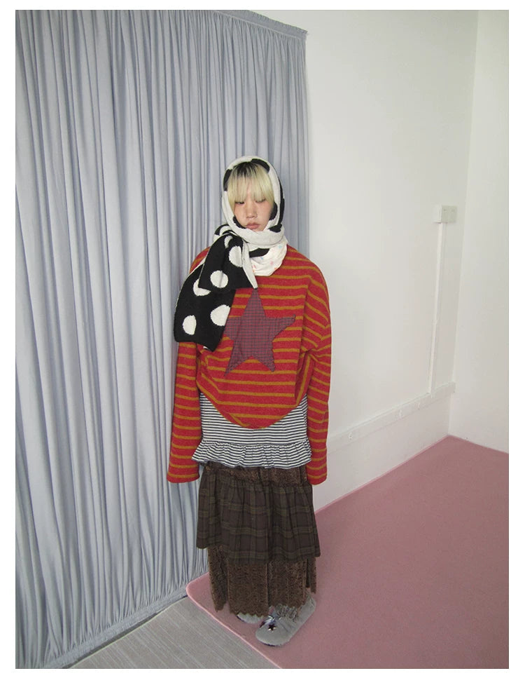 Star Stripe Patchwork Knit Sweater