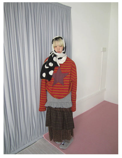 Star Stripe Patchwork Knit Sweater