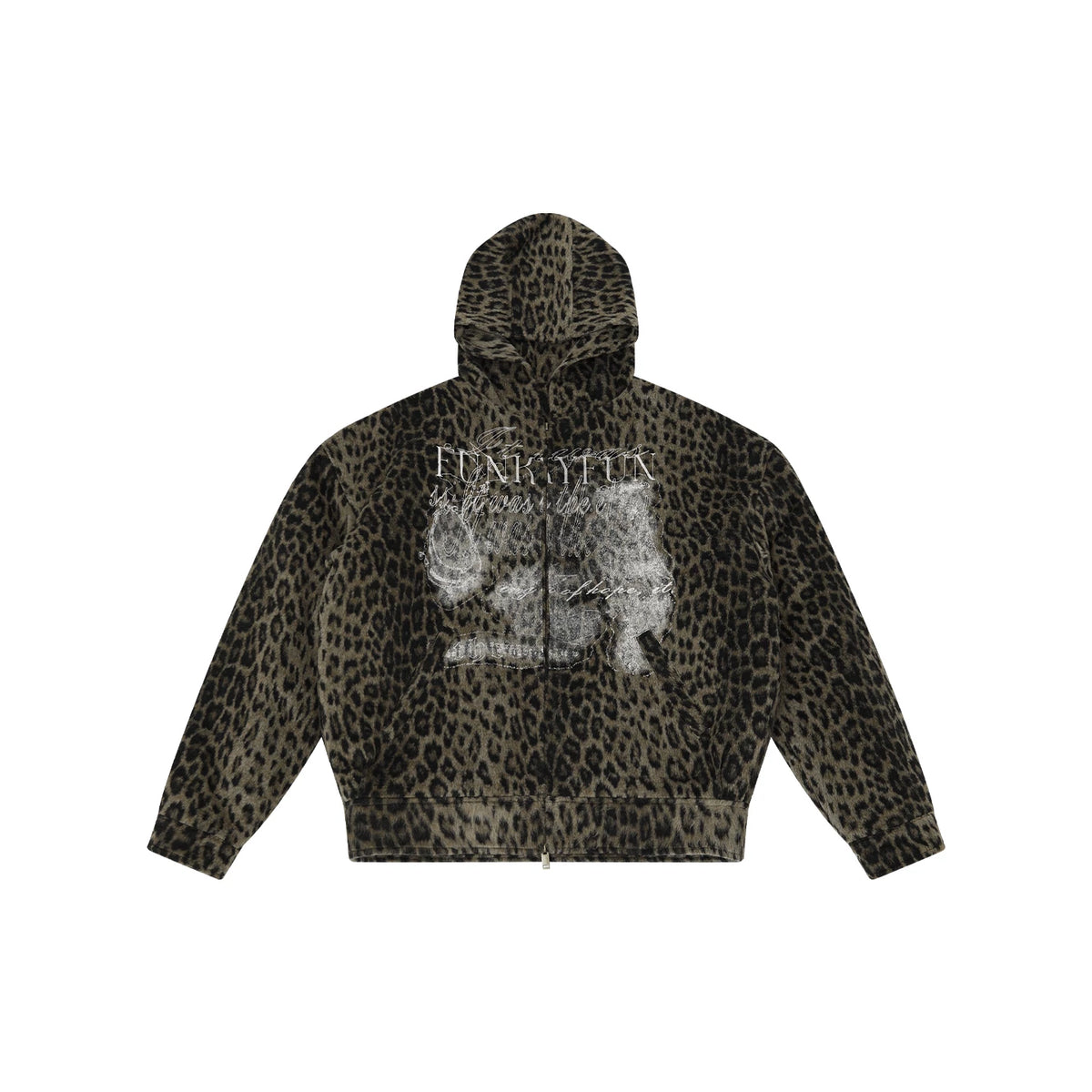 Distressed Leopard Print Padded Hooded Jacket