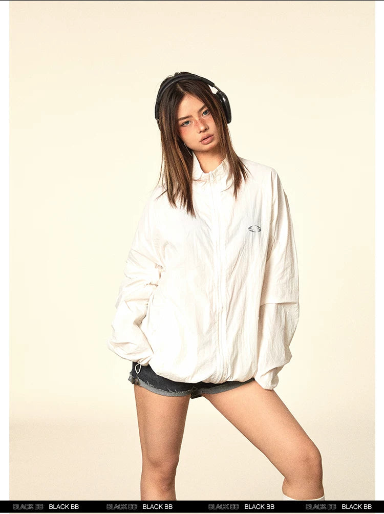 Crinkled Stand Collar Zip Jacket