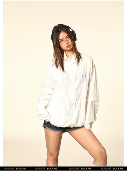 Crinkled Stand Collar Zip Jacket