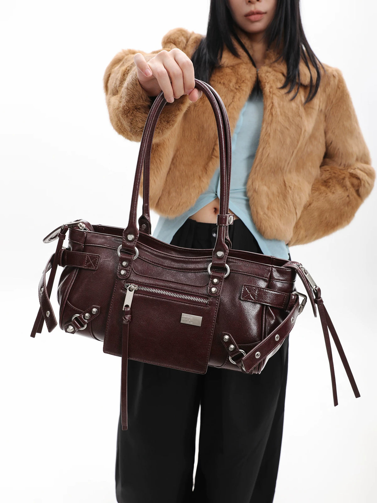 Burgundy Studded Zip Underarm Bag product photo