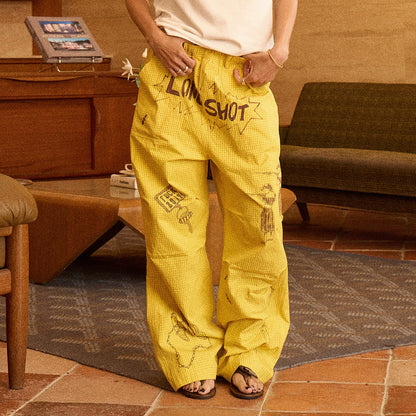 Hand-Drawn Print Wide-Leg Cargo Pants product photo