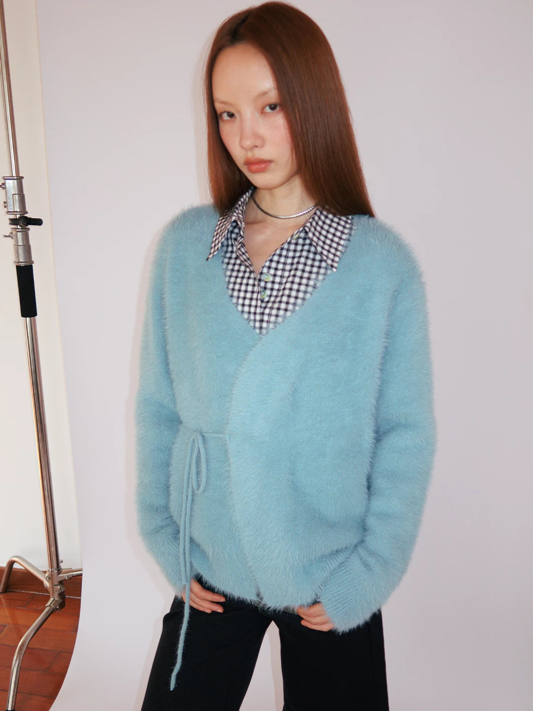 Soft Faux Mink Tie-Front V-Neck Cardigan
