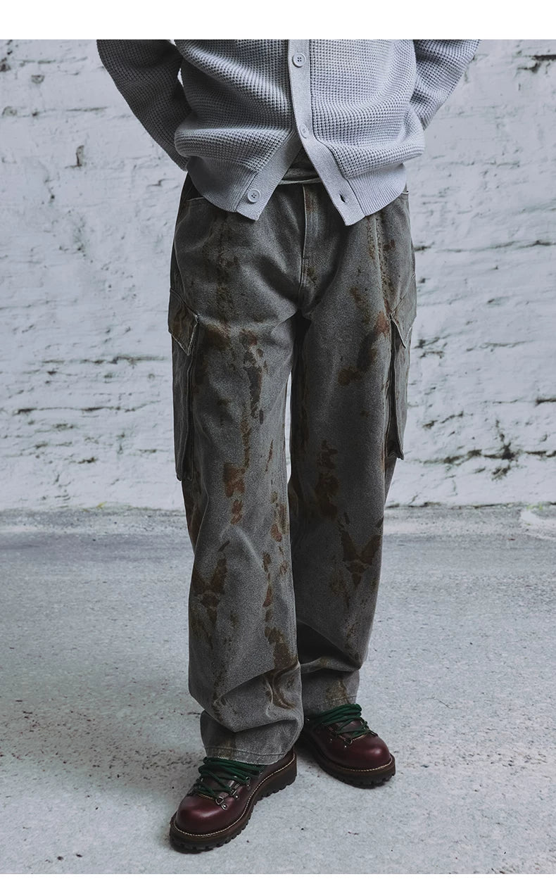 Distressed Print Canvas Cargo Pants product view