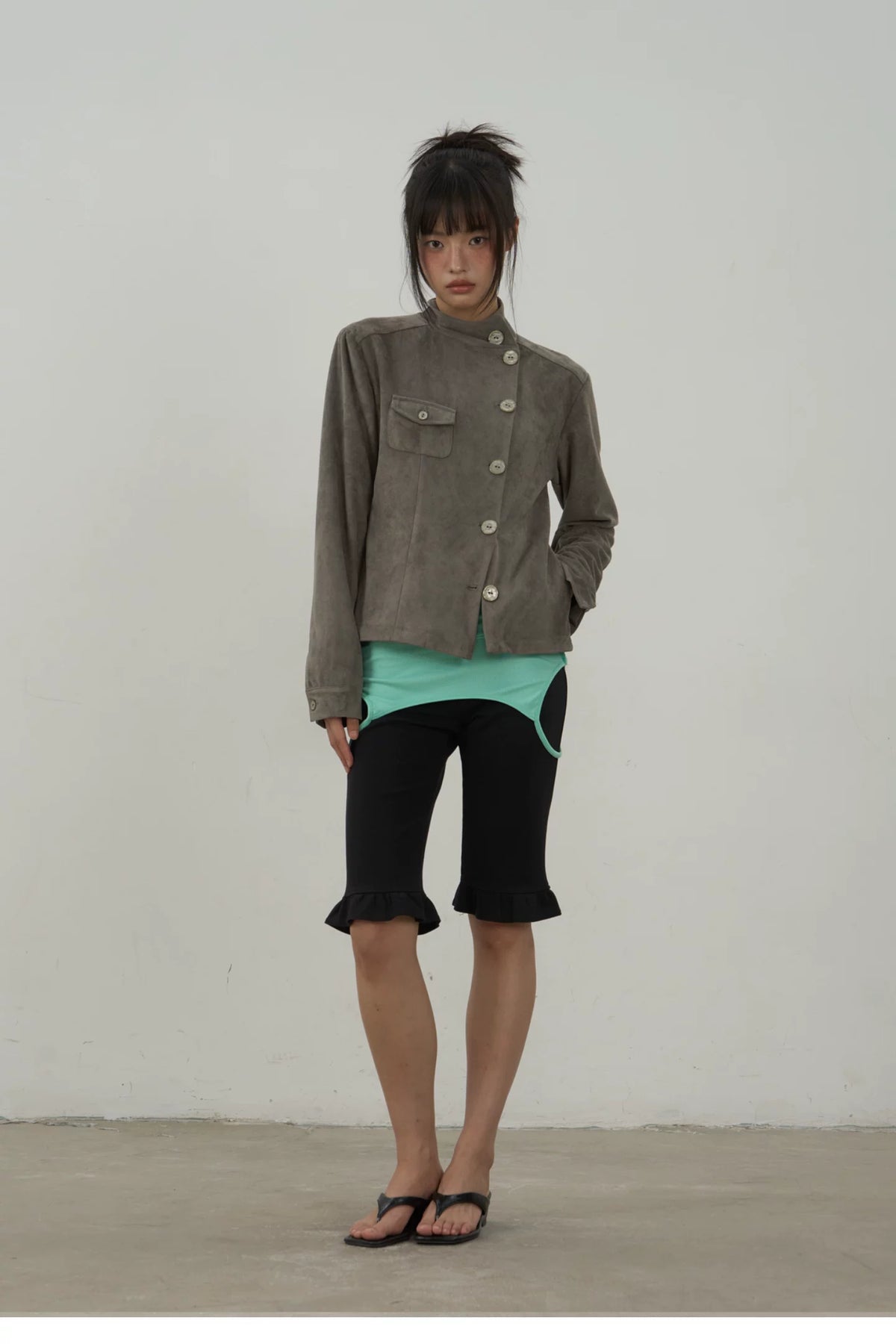Asymmetric Button Faux Suede Jacket