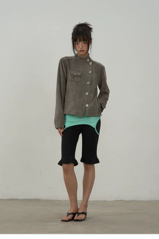 Chaqueta de ante sintético con botones asimétricos