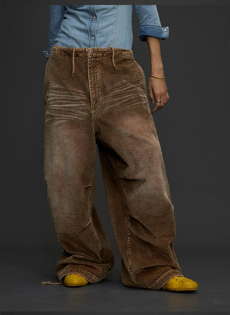 Wide Leg Corduroy Cargo Pants product photo, brown