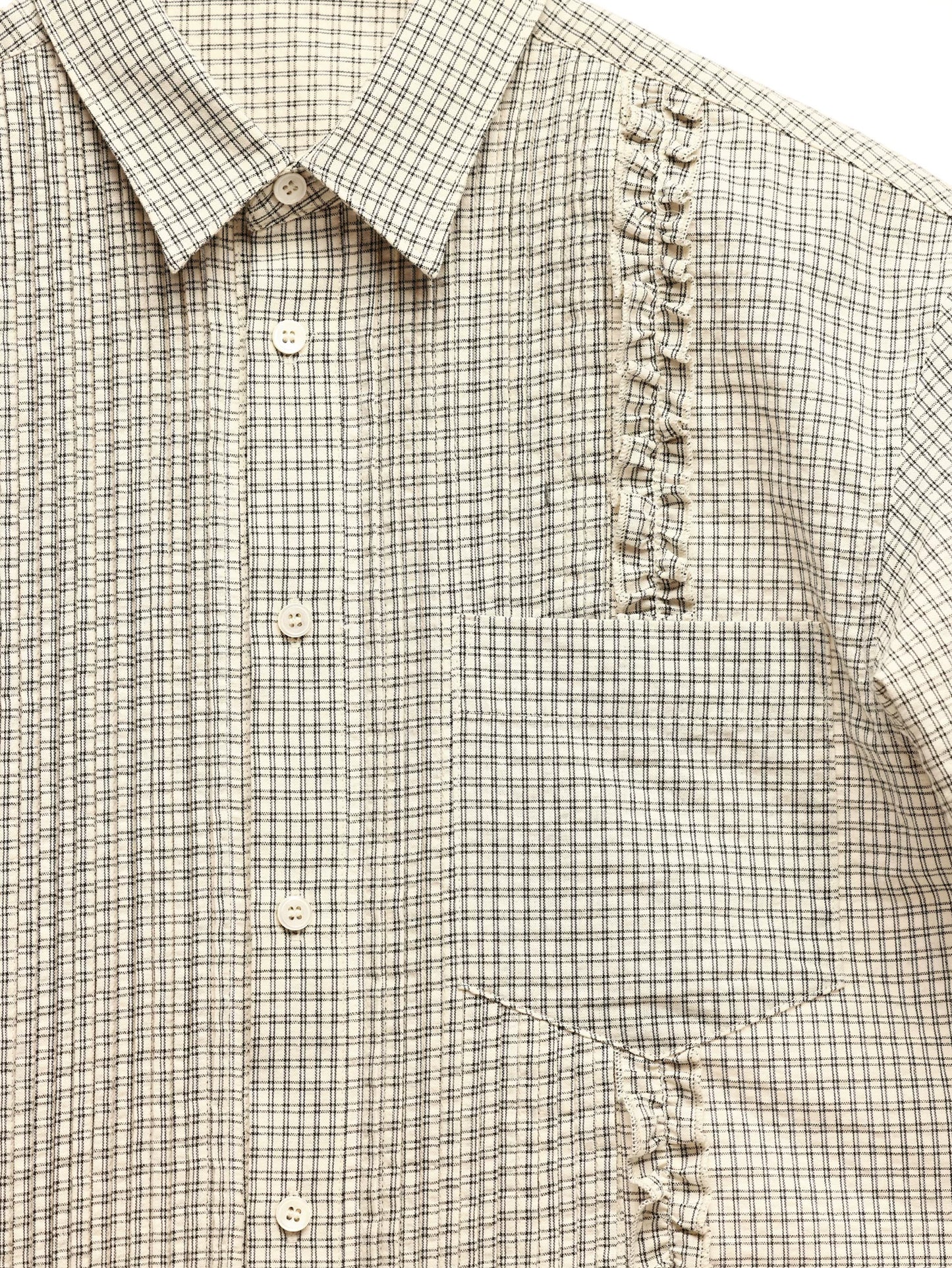 Vintage Pleated Cotton Plaid Collared Shirt