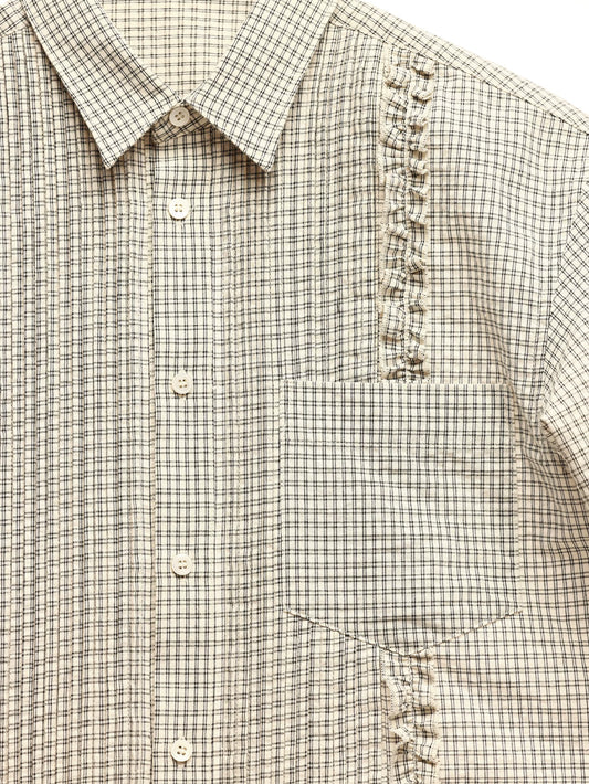 Vintage Pleated Cotton Plaid Collared Shirt
