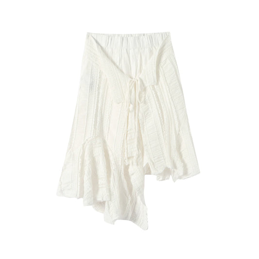 Asymmetric Lace Tiered Mini Skirt