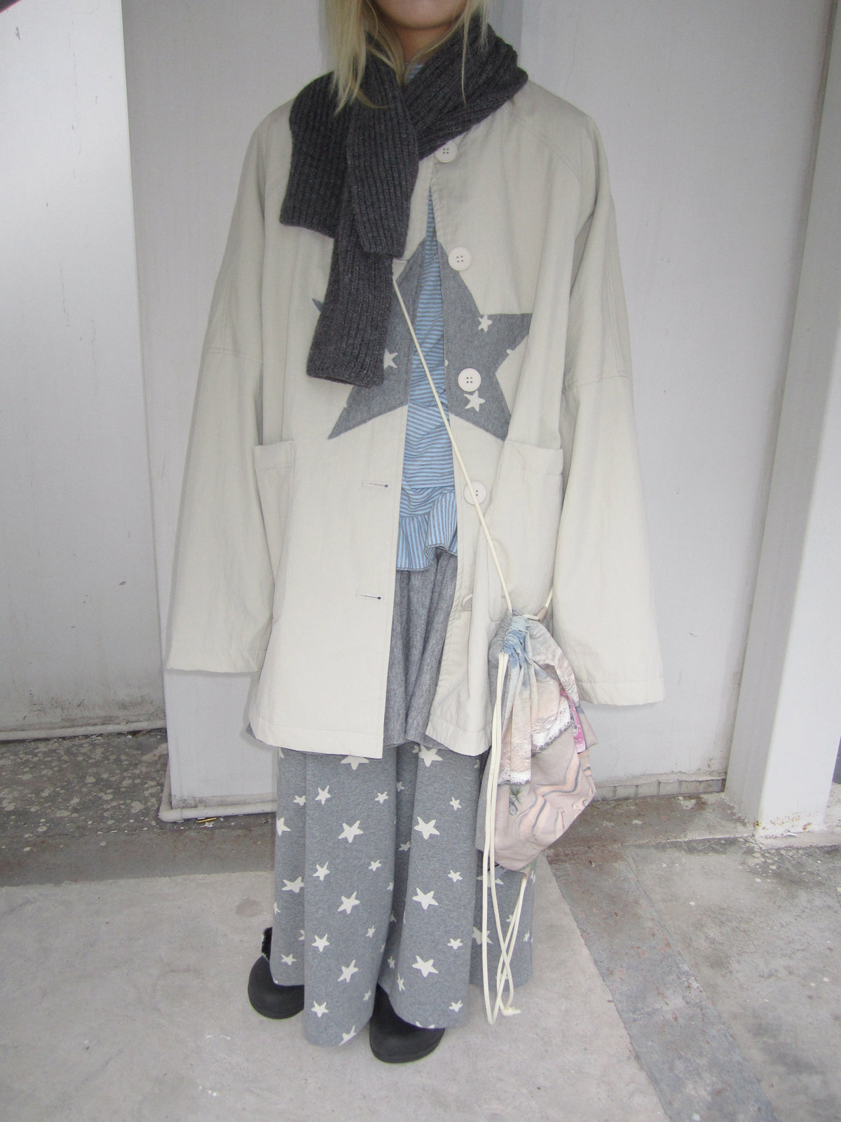 Star Print Mid-Length Button Cardigan