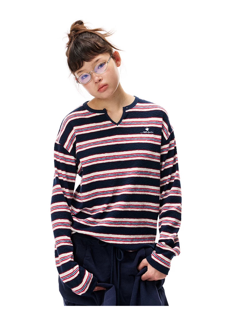 Striped V-Neck Knit Sweater