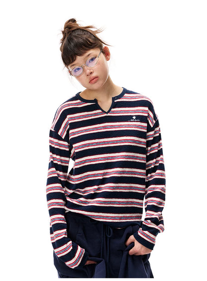 Striped V-Neck Knit Sweater