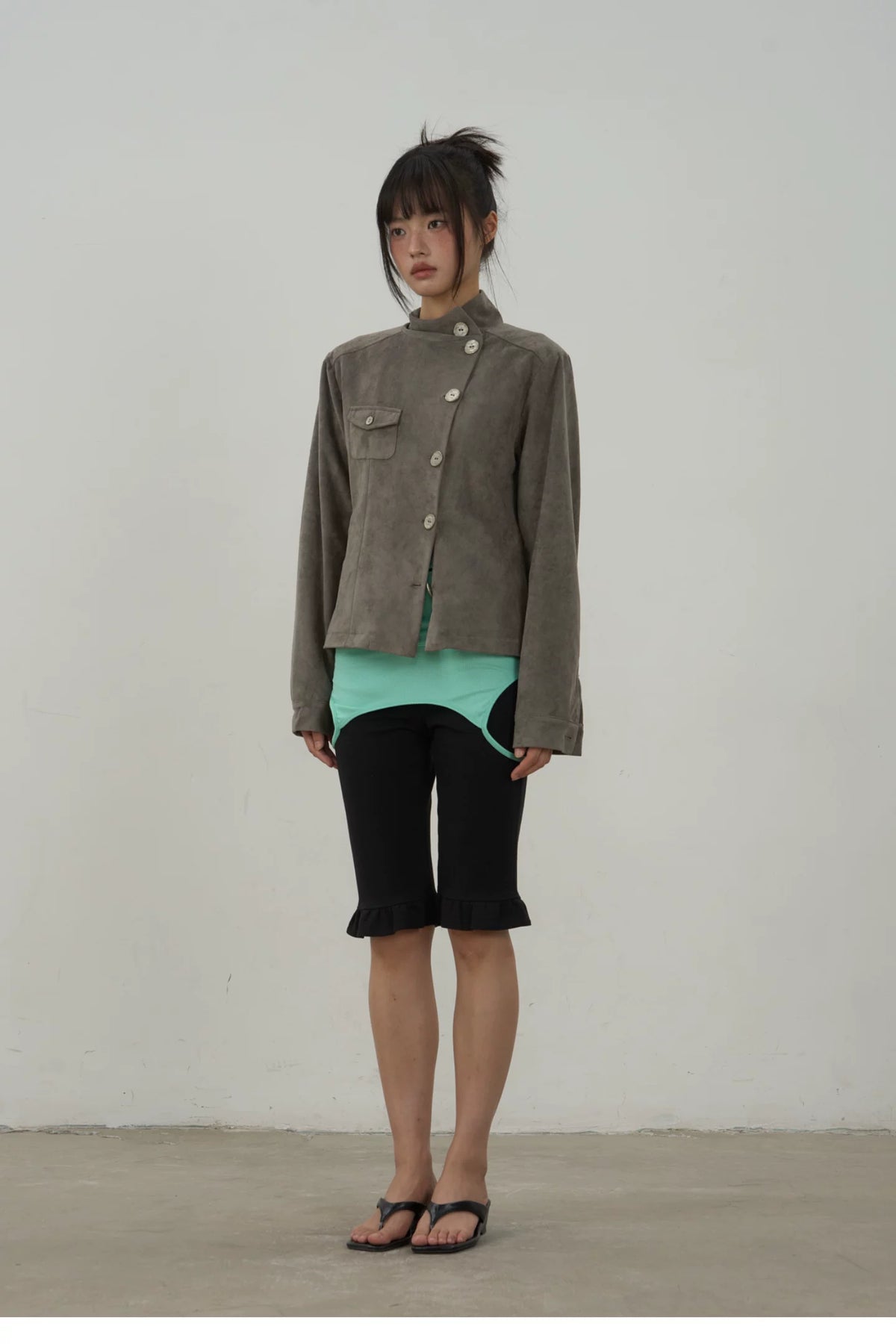 Asymmetric Button Faux Suede Jacket