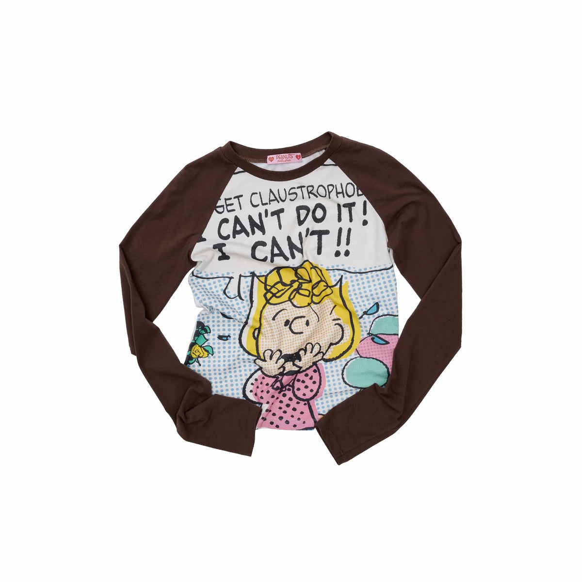 Brown raglan T-shirt with character print, flat lay