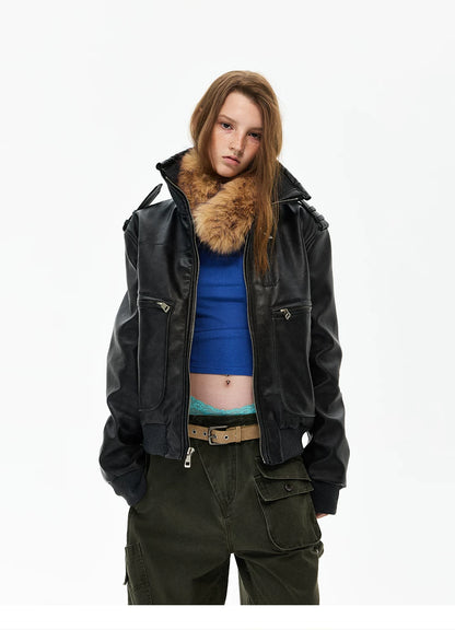 Distressed Black Leather-Look Jacket product photo