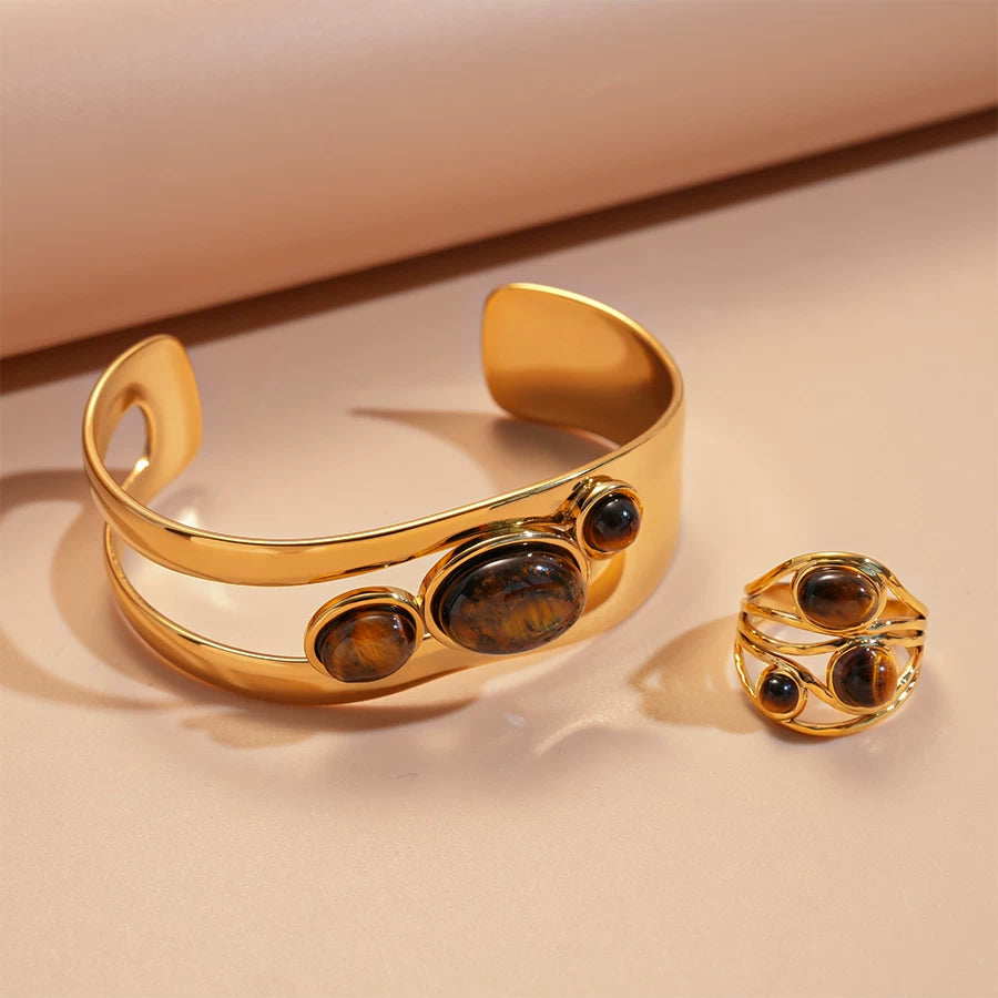 Vintage Tiger Eye Bracelet & Ring Set