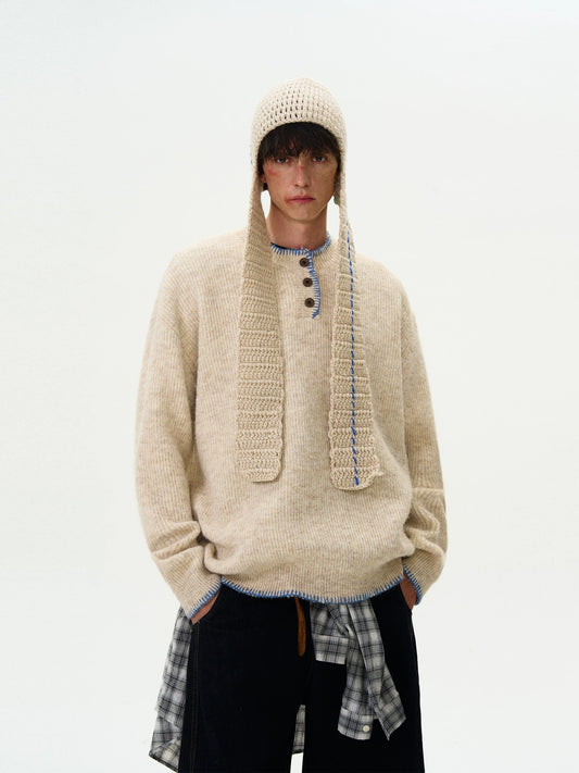 Unisex Vintage Henley Knit Sweater