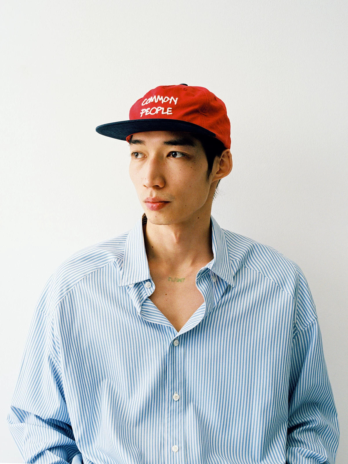 Vintage Washed 100% Cotton Flat Brim Baseball Cap with Chain Embroidery