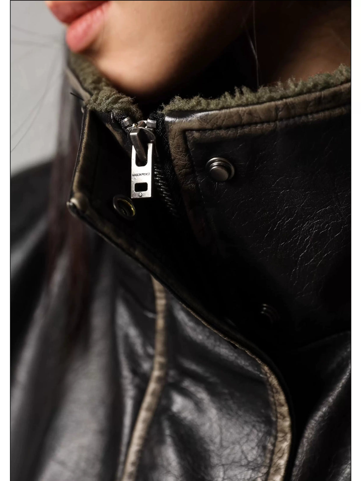 MASONPRINCE Distressed Faux Leather Shearling Jacket