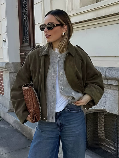 Relaxed Faux Suede Bomber Jacket