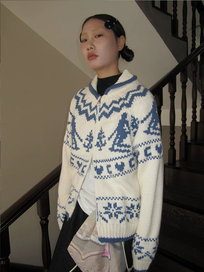 Fair-Isle-Strickpullover mit Baum-Motiv