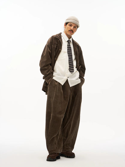 Washed Corduroy Balloon Trousers in brown product photo