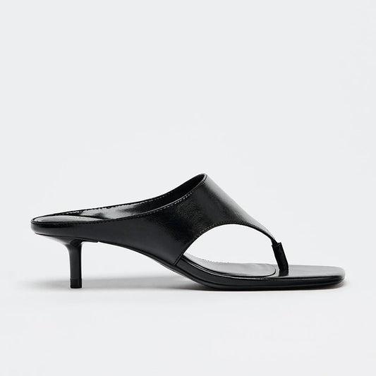 Women's Square Toe Mid-Heel Thong Slide Sandals