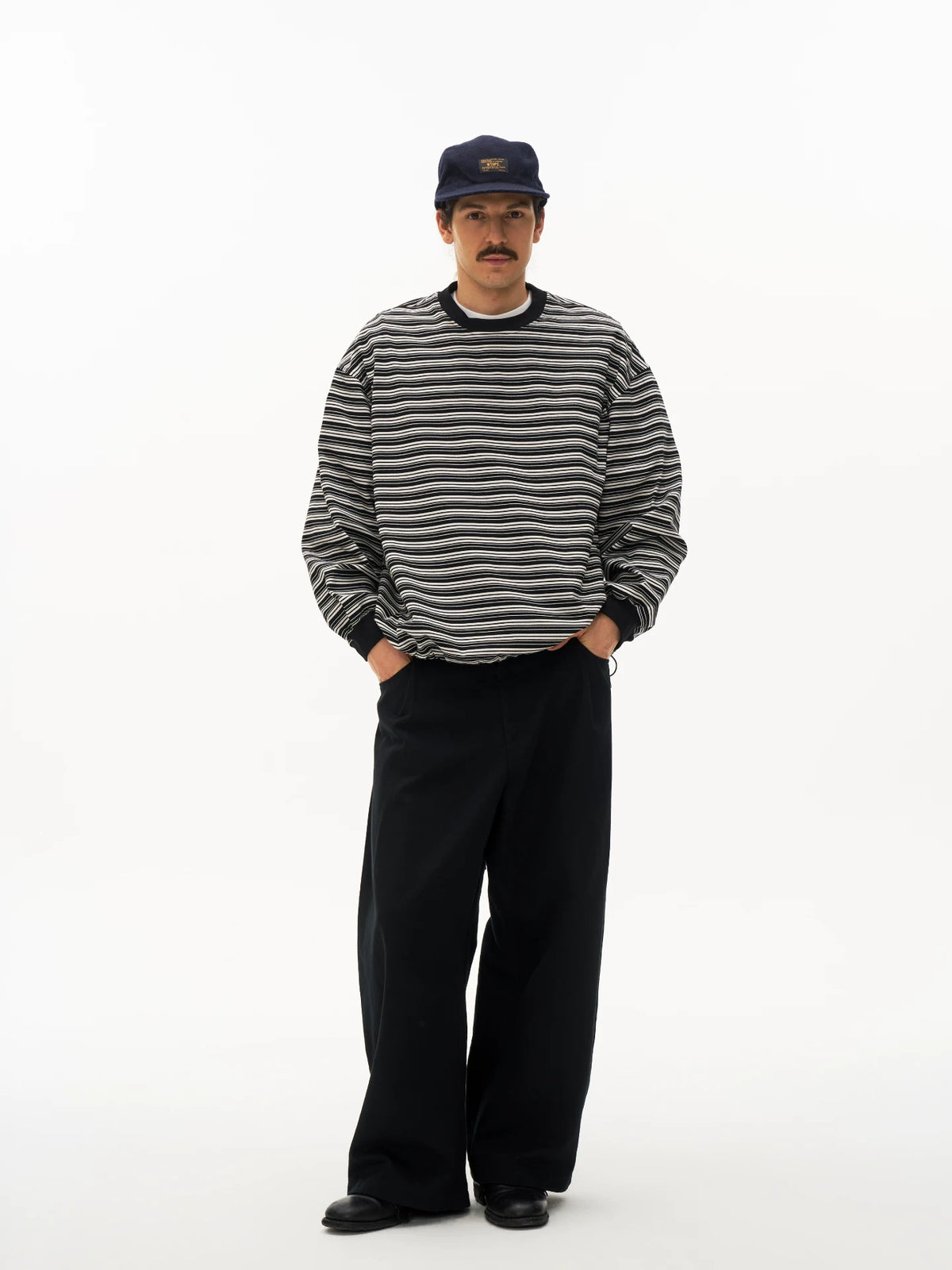 Striped Drawstring Long Sleeve Tee in striped product photo