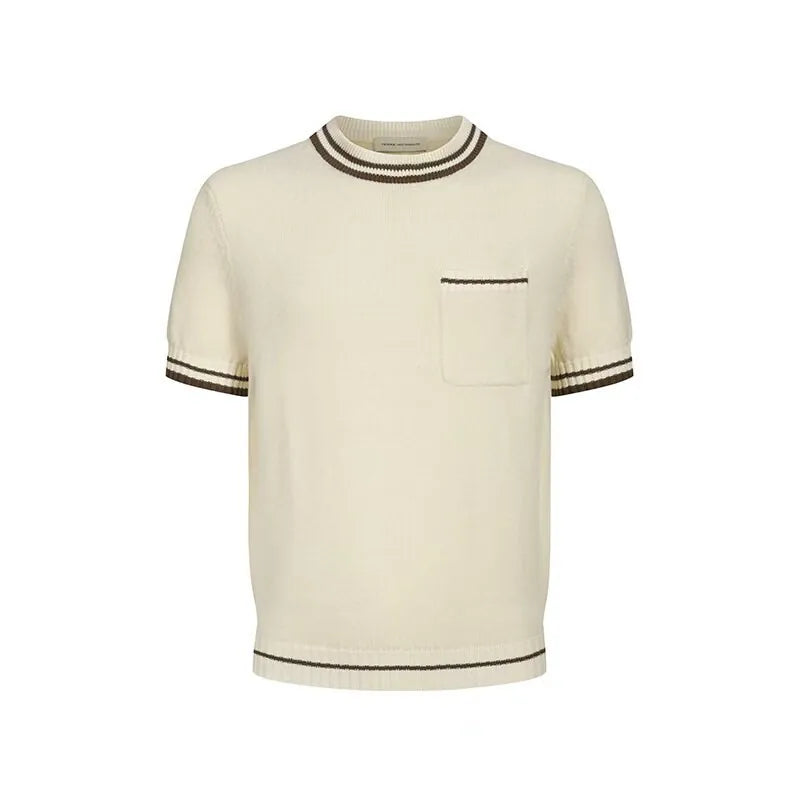 Contrast-Trim Knit Short-Sleeve Sweater