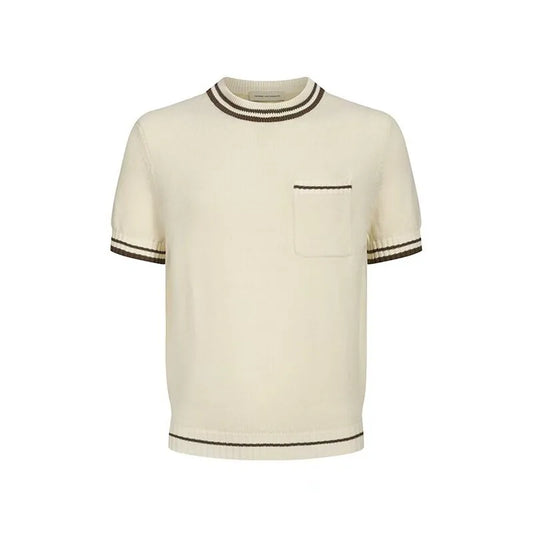 Contrast-Trim Knit Short-Sleeve Sweater
