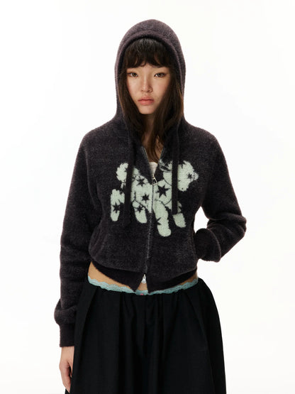 Fuzzy Floral Zip Hoodie